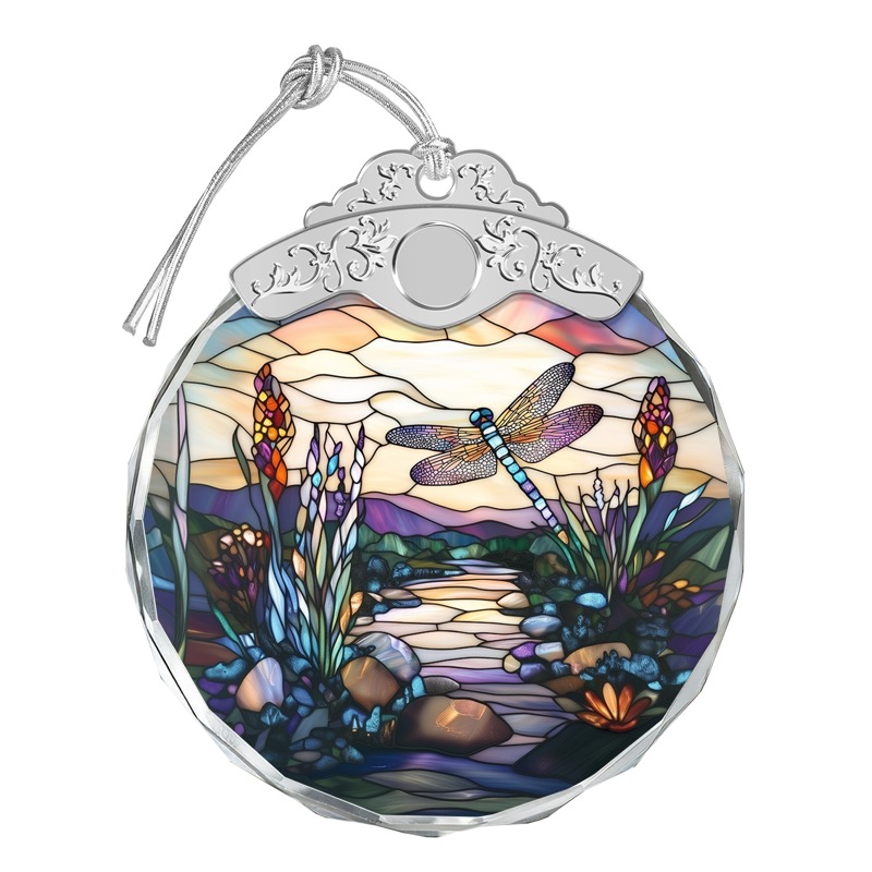 Dragonfly Garden - Stained Glass Crystal Ornament