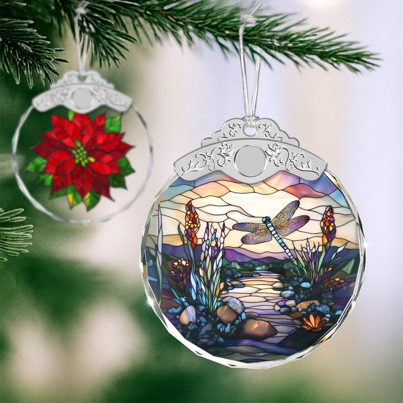 Dragonfly Garden - Stained Glass Crystal Ornament