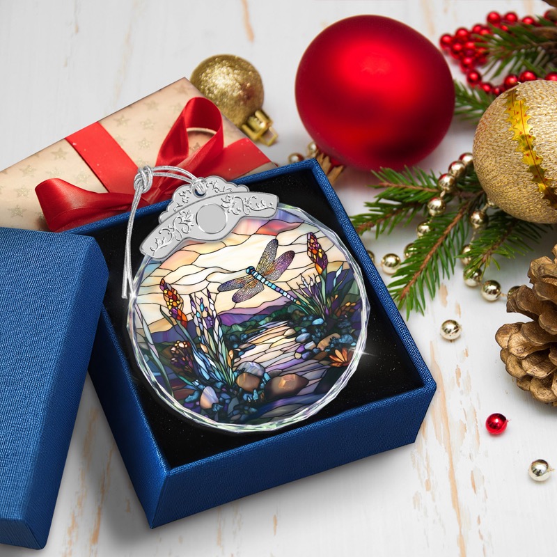 Dragonfly Garden - Stained Glass Crystal Ornament