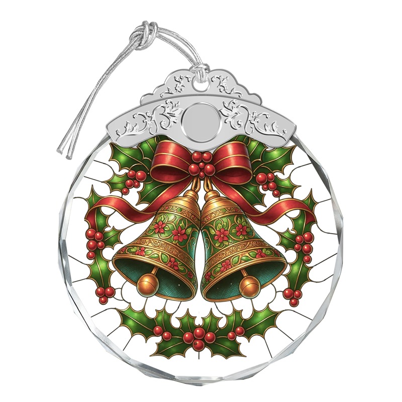 Christmas Bells & Holly - Crystal Ornament