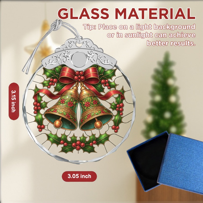 Christmas Bells & Holly - Crystal Ornament