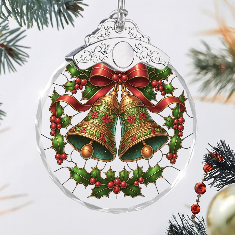 Christmas Bells & Holly - Crystal Ornament