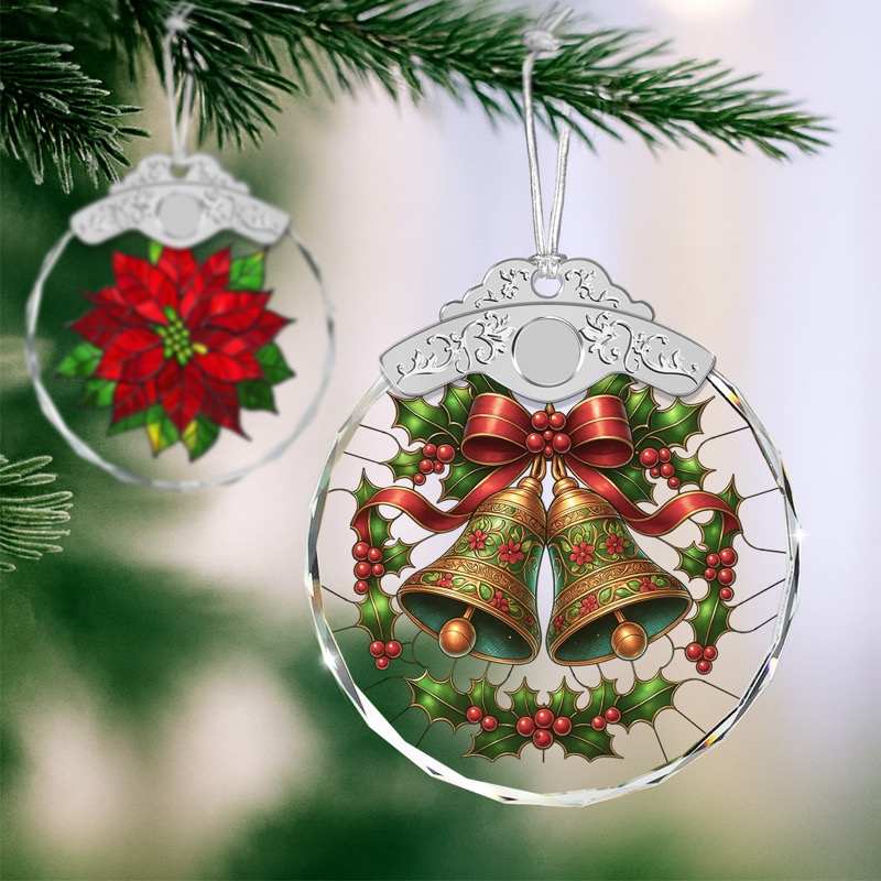 Christmas Bells & Holly - Crystal Ornament
