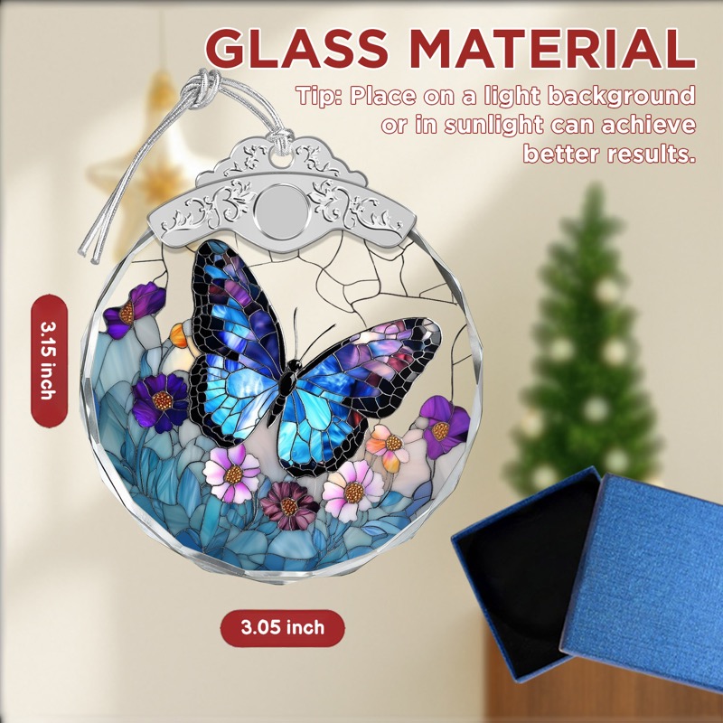 Blue Morpho Butterfly - Stained Glass Ornament