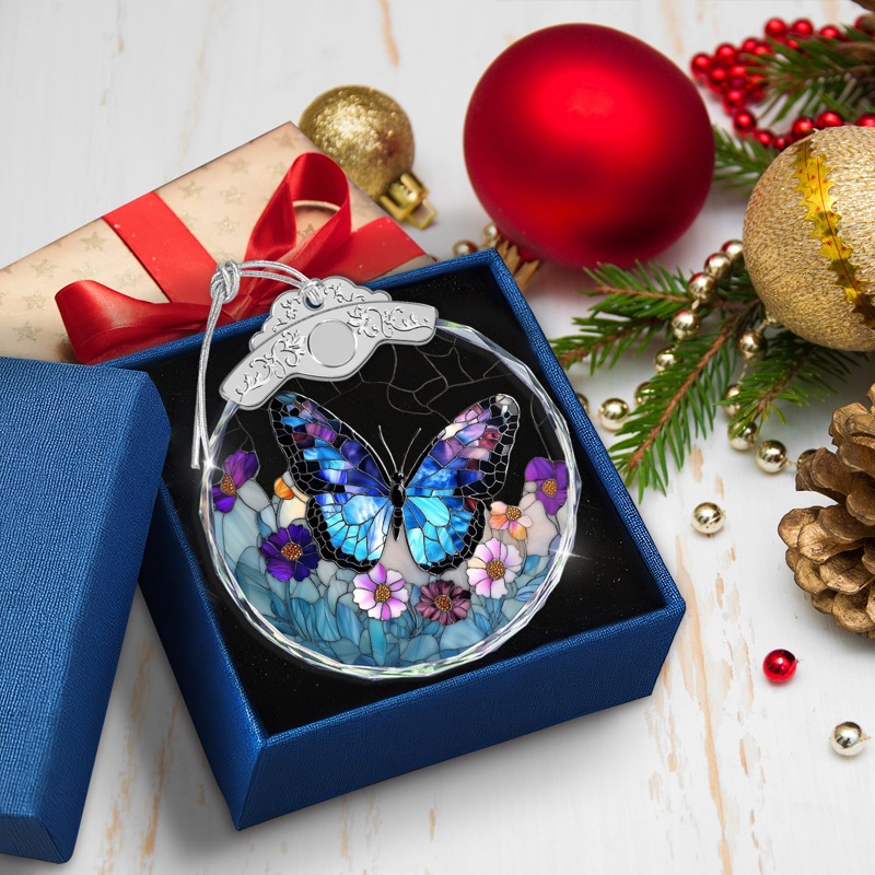 Blue Morpho Butterfly - Stained Glass Ornament