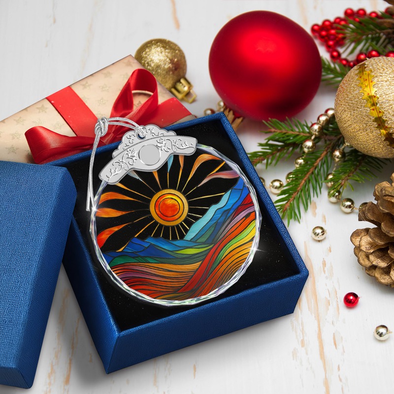 Rainbow Mountain Sunrise - Crystal Ornament