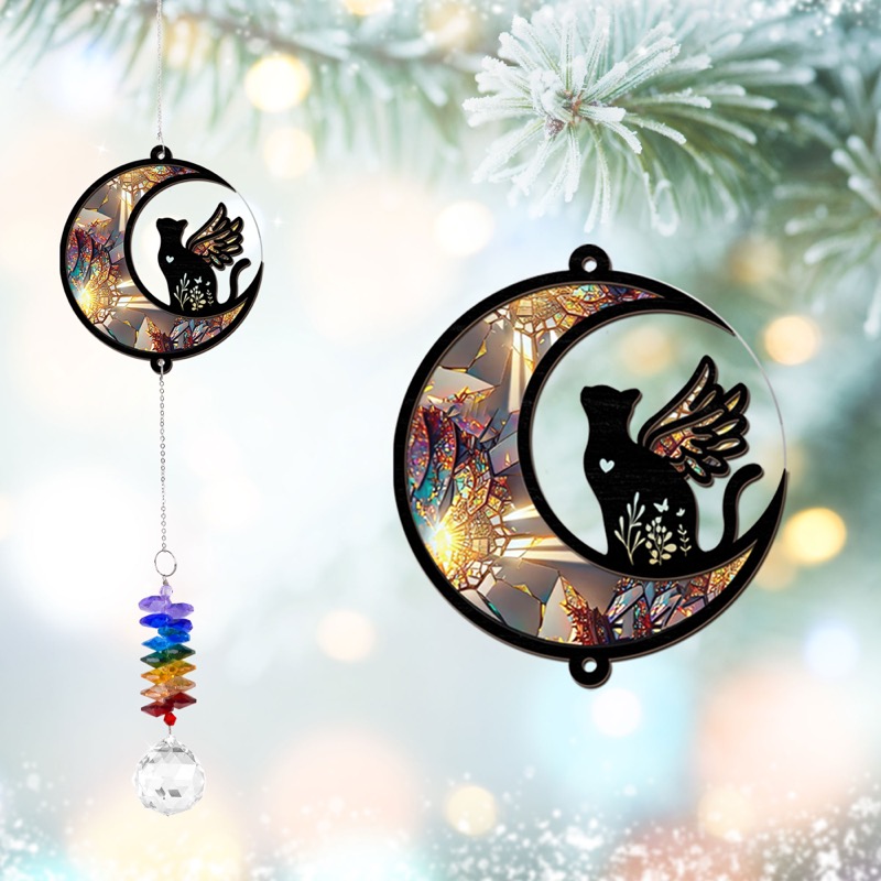 Cat Angel on Moon - Pet Memorial Suncatcher
