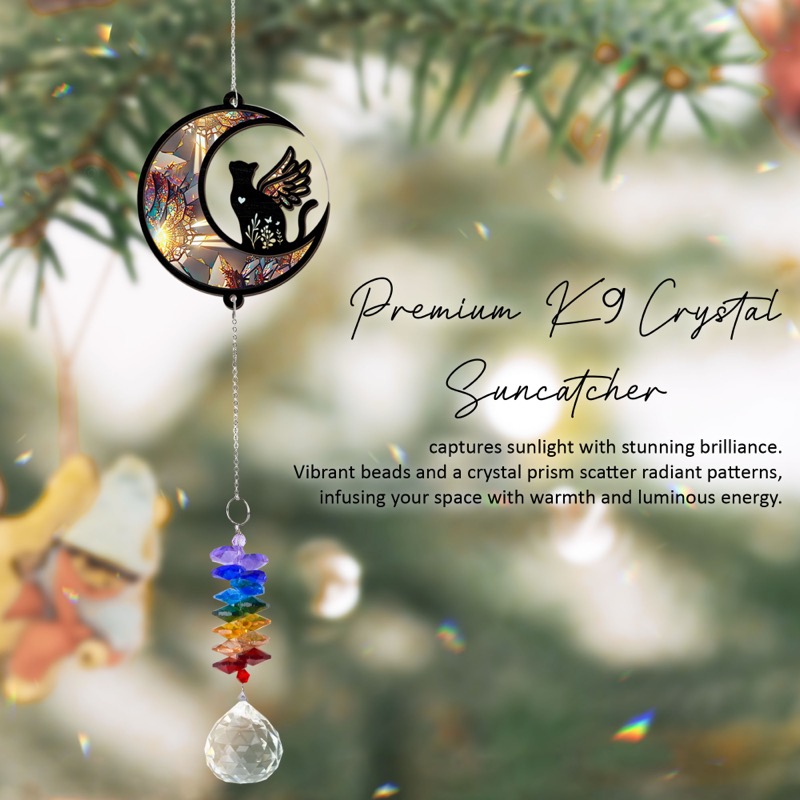 Cat Angel on Moon - Pet Memorial Suncatcher
