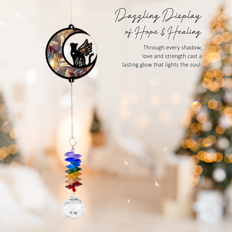Cat Angel on Moon - Pet Memorial Suncatcher