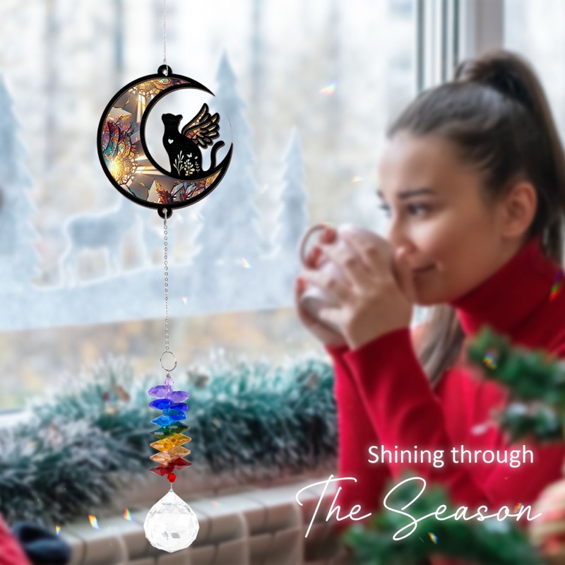 Cat Angel on Moon - Pet Memorial Suncatcher