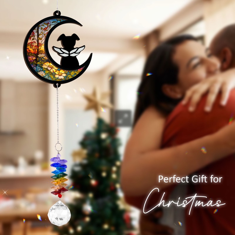 Dog Angel on Moon - Pet Memorial Suncatcher