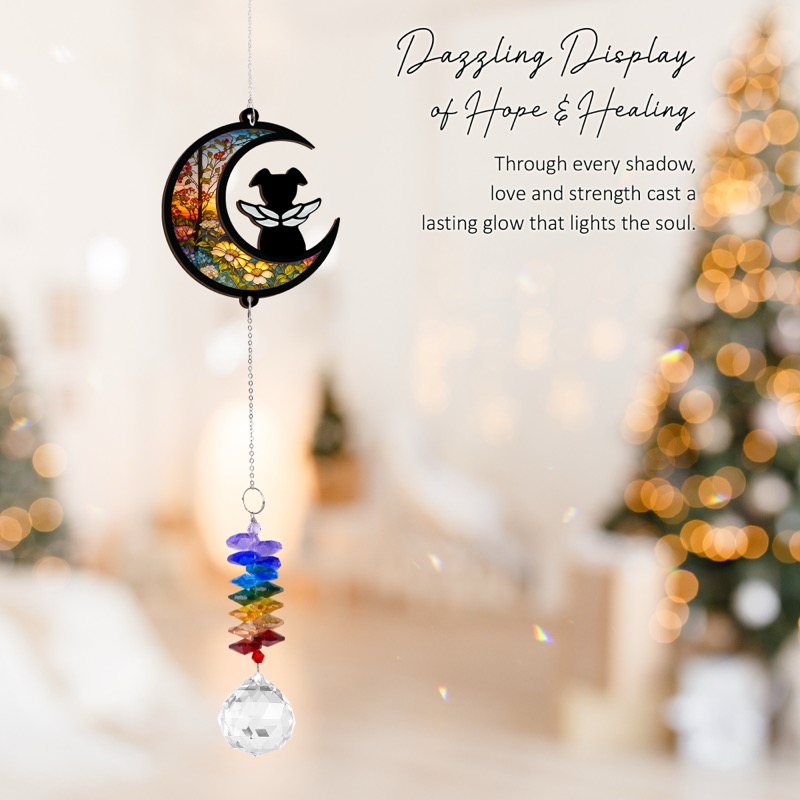 Dog Angel on Moon - Pet Memorial Suncatcher